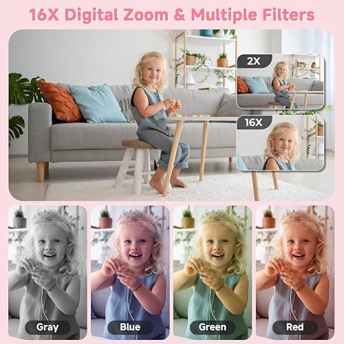 Digital Camera, 44MP Compact Camera, FHD 1080P Point and Shoot Digital Cameras with 16X Zoom, Face Detect, Smile Capture, Anti Shake, for Boys Girls Teens Gifts (Pink) thumbnail 6