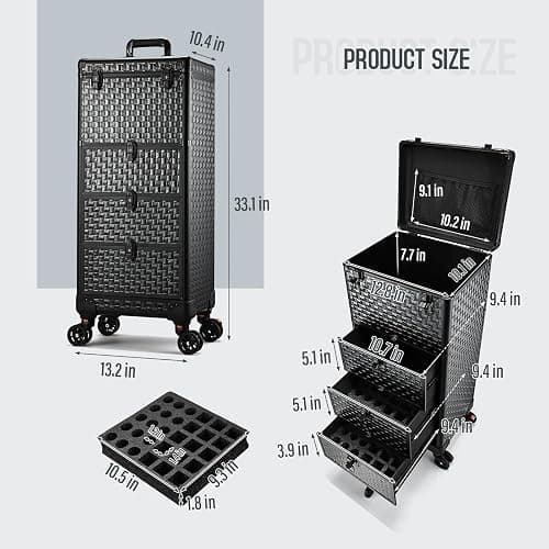 Yueieoun Salon Cart with 3 Drawers, Nail Trolley Cart with Wheels Salon Station Rolling Makeup Train Case Cosmetology Case Organizer Cases for Nail Tech,SPA,Face Painting,Hairstylist,Makeup Artist thumbnail 7