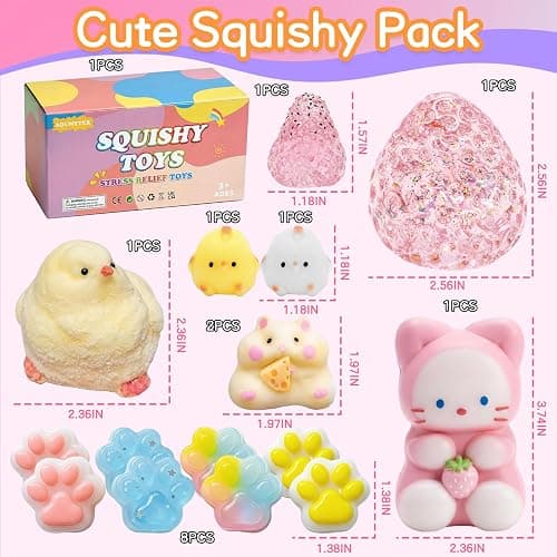 16PCS Squishy Fidget Toys,Kawaii Squishies Stress Relief Squeeze Toys Kit | Cute Squishy's Sensory Toys for Desk,Office,Party Favors,Classroom Prize Birthday Gifts Bag Stocking Stuffers thumbnail 3