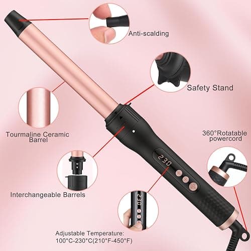 UNOBEY 5 in 1 Curling Wand Set, Three Barrel Curling Iron Wand Set | with 3 Barrel Hair Waver Curling Iron & 4 Interchangeable Ceramic Hair Curler Wand(0.5”-1.25”), Fast Heating, Include Glove thumbnail 9