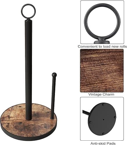 OROPY Paper Towel Holder Countertop with Heavy Duty Wood Base, Farmhouse Paper Towel Roll Stand for Kitchen Counter fits Standard and Jumbo Size Paper Towels (Brown - Easy to Tear) thumbnail 6