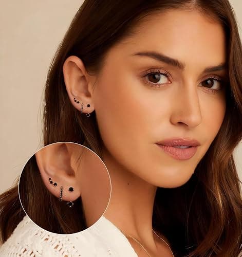 6 Pairs 14K Gold Plated Stud Earrings for Women, Hypoallergenic Cartilage Earrings for Multiple Piercing, Dainty Small Stackable Earrings Jewelry Set thumbnail 3