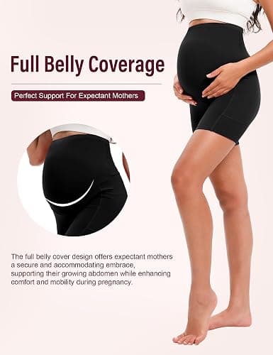 Siimcuzy 4 Pack Women's Maternity Shorts with Pockets Over the Belly | 5 Inch, Two Side Pockets, Belly Support, Biker, Pregnancy, Summer, Yoga, Workout, Athletic, Active, Gym, Soft, Shorts thumbnail 3