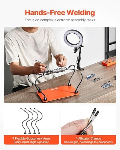 VEVOR Magnetic Helping Hands Soldering Station, 4 Flexible Arms Third Hand Tool with 3X LED Magnifying Lamp & Non-Slip Heavy-Duty Base, Soldering Helping Hands for Electronic Repair Craft Hobby DIY thumbnail 5
