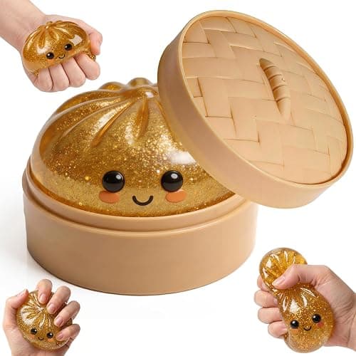 Glitter Dumpling Squishy Mystery Box, 2026 New Dumpling Squishies Fidget Toy Stress Relief Squeeze Ball for Kids Adults Classroom Prizes Goodie Bag Stuffers Party Favors (Gold) - Image 1
