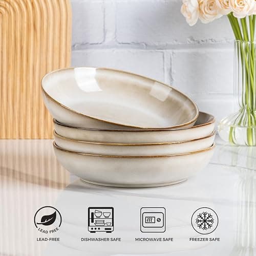 AmorArc 8.5'' Large Pasta Bowls, 36oz Ceramic Salad Serving Bowls Set of 6 for Kitchen, Wide Stoneware Bowls for Pasta,Salad,Fruit,Bread, Microwave Safe, Cappuccino thumbnail 7