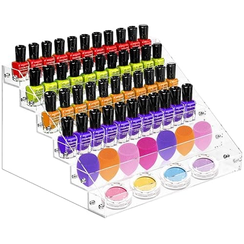AumVum 6-Tier Nail Polish Organizer Rack, Acrylic Display Stand Holder for Nail Paint, Tattoo ink, Essential Oil, Sunglasses Storage for Salon Vanity Table, Home Decor, Holds 72 Bottles thumbnail 9