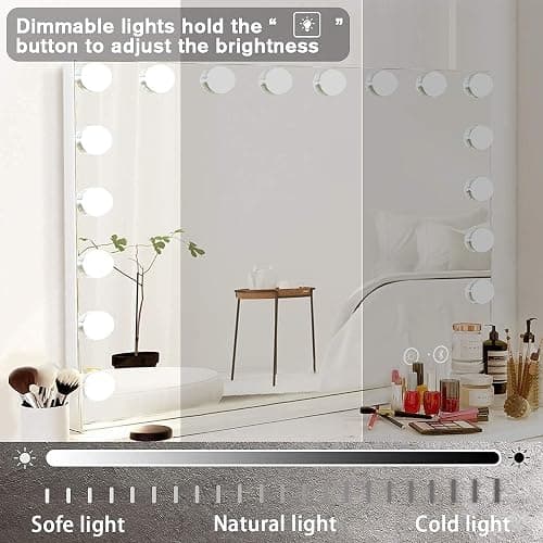 Hansong Vanity Mirror with Lights and Bluetooth Speaker 32"x 22.8" Hollywood Makeup Mirror with 18 LED Bulbs, Large Lighted Mirror with 3 Color Modes, USB Charging, 10x Magnification, Tempered Glass thumbnail 8