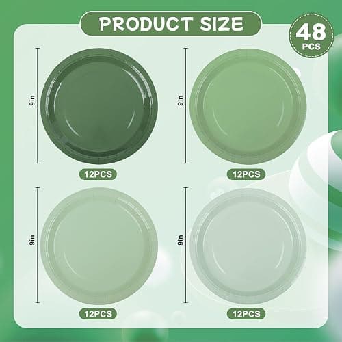 AimFun 48 Sage Green Paper Plates Gradient Green Party Plate 9 Inch Disposable Plates Round Dinner Plates for St Patrick Day Birthday Wedding Baby Bridal Shower Party Supplies thumbnail 3
