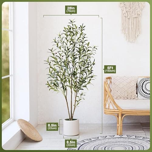 VeriNatural Artificial Olive Tree 5ft, Tall Faux Olive Tree with White Planter, UV-Resistant Fake Plants for Indoor and Outdoor Decor, Realistic Potted Plants for Home,Office & Living Room Decor VN158 thumbnail 3