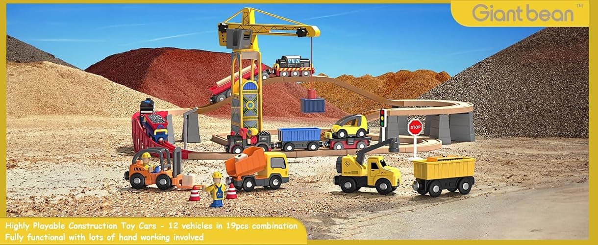 Giant bean 12 Vehicles Train Car Set Accessories, Battery Operated Magnetic Mini Construction Set for Wooden Train Tracks, Bulk Car Toys for Toddlers 3 4 5 Year Boys Girls Kids thumbnail 9