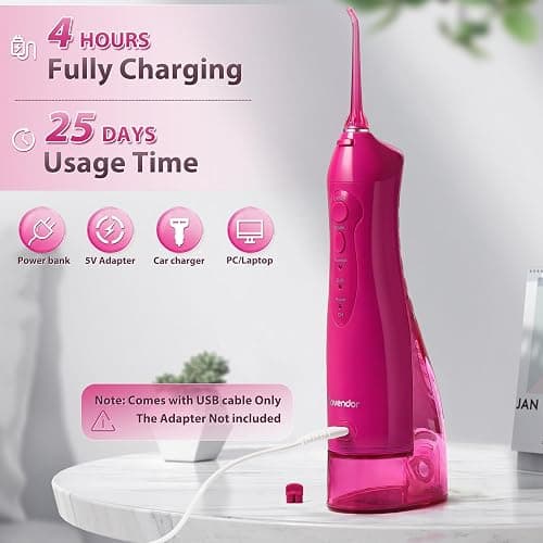 TOVENDOR Electric Water Dental Flosser Teeth Pick, Cordless Flossers Oral Irrigator IPX7 Waterproof 300ML Rechargeable Travel Water Teeth Cleaner with 5 Tips for Home Braces Care Gums Deep Cleaning thumbnail 3