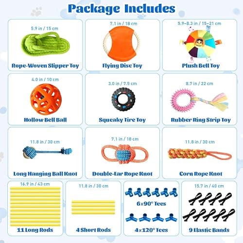 Puppy Play Gym with 9 Hanging Toys, Interactive Dog Enrichment Playground, Removable Indoor Training Activity Center for Puppies & Small Dogs, Adjustable PVC Frame, Teething & Squeaky Toys Included thumbnail 6