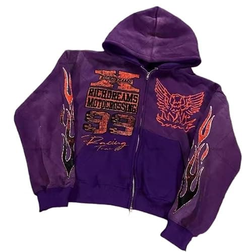 OANTGM Zip Up Hoodie Grunge Jackets Streetwear Y2k Unisex Emo Vintage 2000s Outerwear Oversized Graphic Hoodies Star Rapper - Image 1