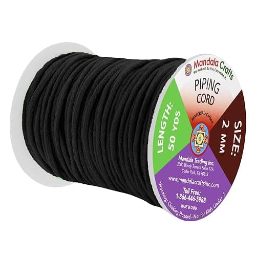 Mandala Crafts Black Soft Replacement Drawstring Cords for Sweatpants Bags - Piping Cord for Sewing Upholstery - 50 Yds 2mm Cotton Cording Macrame Rope Corset Strings thumbnail 2