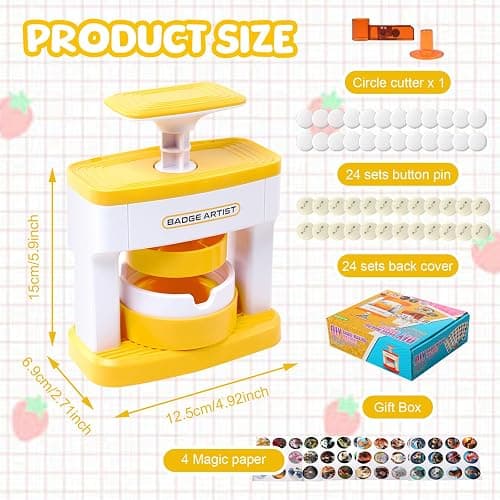 Button Maker Machine 55mm/2.16in, Pin Maker Machine Kit with 48 Buton Parts | DlY Badge Maker, Orange Button Press Machine for School, Parties, Events, Christmas, Perfect Gifts Beginner Experience Kit thumbnail 3