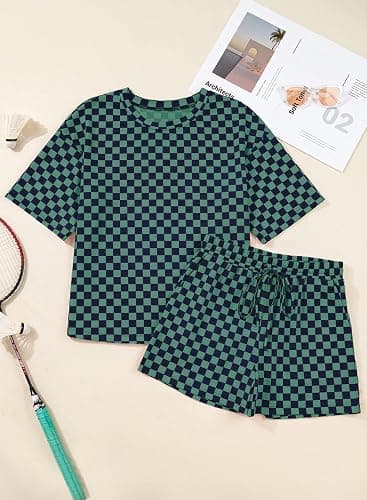 SHEWIN Women's Plaid 2 Piece Short Sets 2026 Lounge Beach Travel Vacation Outfits Matching Shorts Sweatsuit with Pockets thumbnail 7