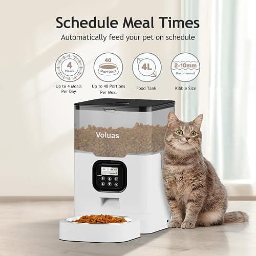 VOLUAS Automatic Cat Feeders - Dry Food Dispenser with Timer, Desiccant Bag, Programmable Portion Size Control 4 Meals Per Day, 10s Voice Recorder thumbnail 2