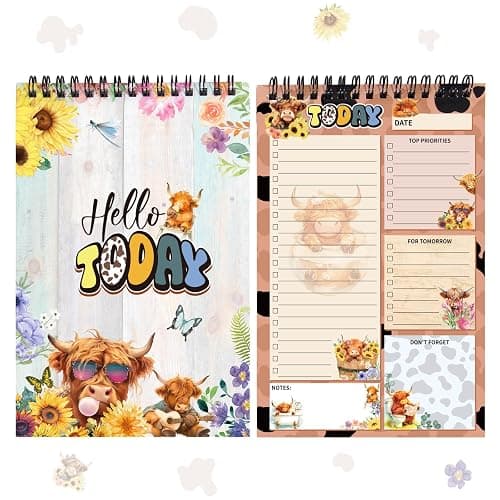 snaxuda To Do List Notepad - Highland Cow Spiral Memo Pads Work Planner Reminder Daily Planner Pad for Desk Accessories Office Supplies Work School,80 Sheets - Image 1