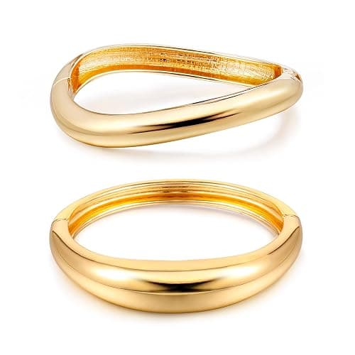 Elegance 11 designs Gold Cuff Bangle Bracelets For Women Set Chunky Trendy Gold Bracelet Minimalist Hinged Arm Cuff Jewelry Gift 2pcs - Image 1