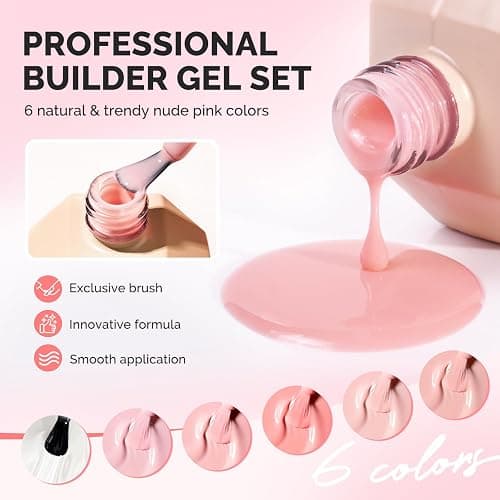 MelodySusie Builder Gel Nail Set for Nails Thickening,6 Colors 15ML Nude Pink Base Colors Clear Rubber Base Gel Polish,Soak Off UV Extension,Rhinestone Nail Glue in a Bottle Gift for Women thumbnail 3