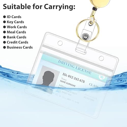 Gold Stainless Steel Lanyards for Id Badges with 2 Holders Retractable Reel | Includes 2 waterproof badge holders, adjustable chain, 13.5" retractable reel, for ID cards, keys, office, school, cruise thumbnail 5