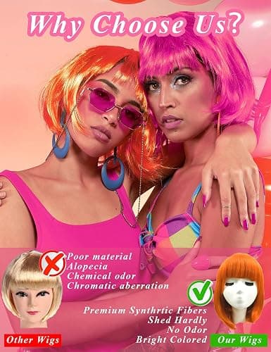 LOHO MAGICA 9 Pack Colored Wigs, Funky Colorful Wigs, Short Bob Hair Wigs, Neon Party Wig, Cosplay Wig with Rimless Heart Shape Sunglasses - One Size for All Women Adults Halloween Costume Night Club thumbnail 5