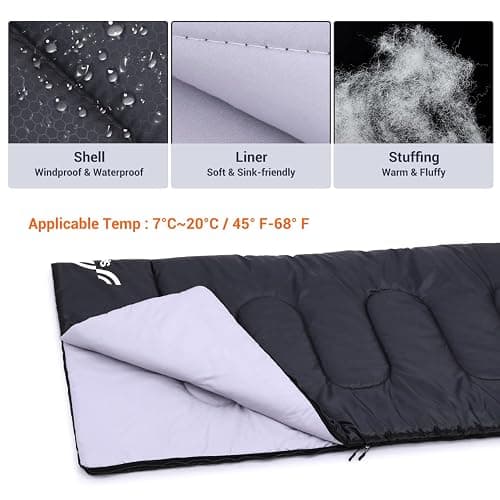 Sportneer Double Sleeping Bag: Queen Size 2 Person All Season for Warm & Cold Weather Camping Sleeping Bag with 2 Pillows, Waterproof Lightweight Large Size 86.6'' x 59'' thumbnail 5
