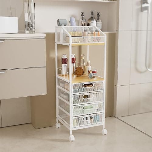 HapiRm Makeup Organizer Storage Cart - Floor Skincare Make Up Storage with 4 Drawers, Rolling Makeup Cart Vanity Organizer Cosmetics Display Cases Holder for Skin Care Perfume Nail Polish thumbnail 9