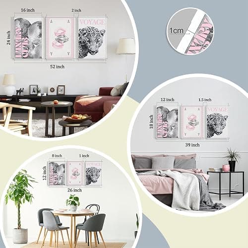 3Pcs Pink Lip Prints Poker Canvas Wall Art，Trendy Disco Ball Poster Print, Black And White Cheetah Wall Decor For Girly Room Apartment Dorm 8X12 in Unframed-Canvas Rolled Up thumbnail 7