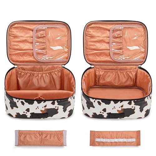 Montana West X Wrangler Travel Makeup Bag 2pcs Set Large Cosmetic Bag with Makeup Brush Holder Portable Make Up Organizer Cute Toiletry Bag with Divider and Handle for Women thumbnail 4