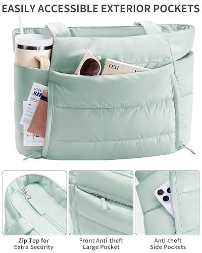 Puffer Tote Bag for Women, Lightweight Puffy Work Handbag Teacher Nurse Quilted Shoulder Bag for School Travel Gym thumbnail 4