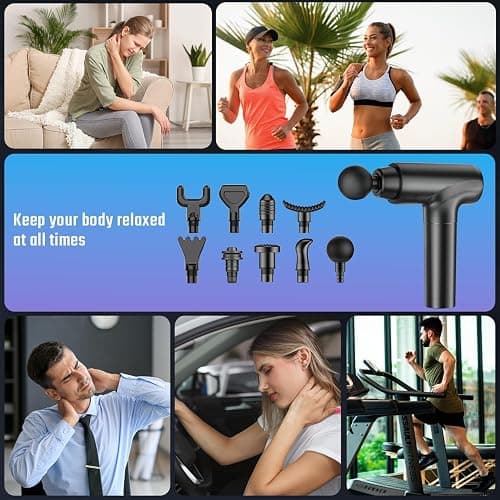 cotsoco Massage Gun Deep Tissue, Muscle Massage Gun with 9 Attachment Heads 20 Speeds & Silent Brushless Motor, Handheld Percussion Back Massager Gun for Athletes(Black) thumbnail 8