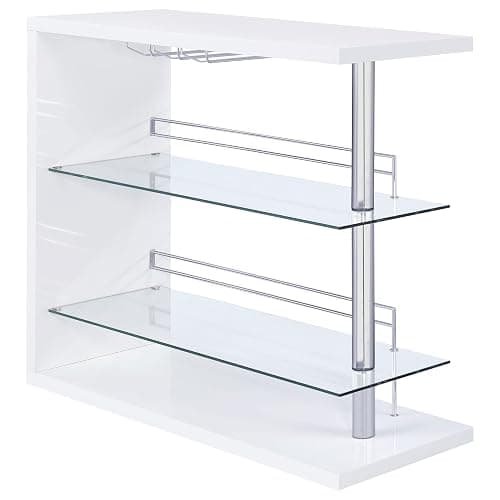 Coaster Home Furnishings - Prescott - Rectangular Wine Table with Clear Tempered Glass Shelves and Stemware Racks - Dining Room & Home Bar - White - 100167 - Image 1