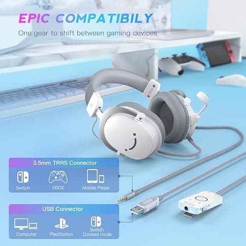 FIFINE H9W White 3.5mm/USB Gaming Headset | 7.1 Surround Sound Wired Headphones with Soft Earmuffs, Detachable Microphone for XBOX, PC, PS4, PS5, Streaming thumbnail 2