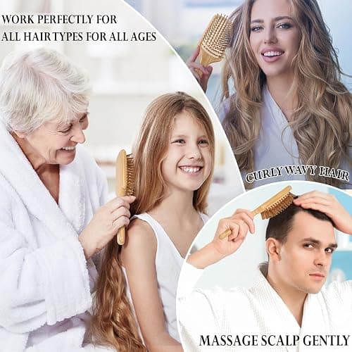 Adevwair Bamboo Hair Brush Natural Hairbrush for Hair Growth, Paddle Hair Brushes for Women Men Kids Massage Scalp, Wooden Detangler Brush for Wet Curly Thick Fine Thin Hair, DIY Wedding Party Gifts thumbnail 6