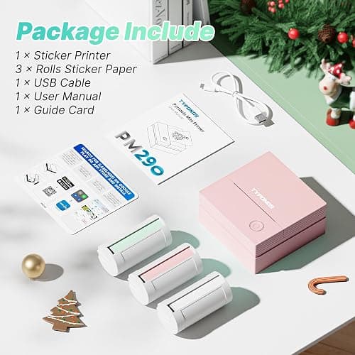 TYPONOS Sticker Printer, PM290 Mini Printer, Bluetooth Sticker Maker Machine with 3 Rolls Paper, Portable Print Pod for Study Notes, Journal, Lists, Pictures, DIY Gifts for School Office Home, Pink thumbnail 8