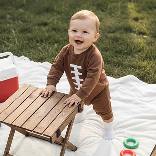 allshope Newborn Baby Boy Girl Fall Outfit Romper Sweatshirt Football Rugby Print Jumpsuit Bodysuit Infant Clothes thumbnail 4