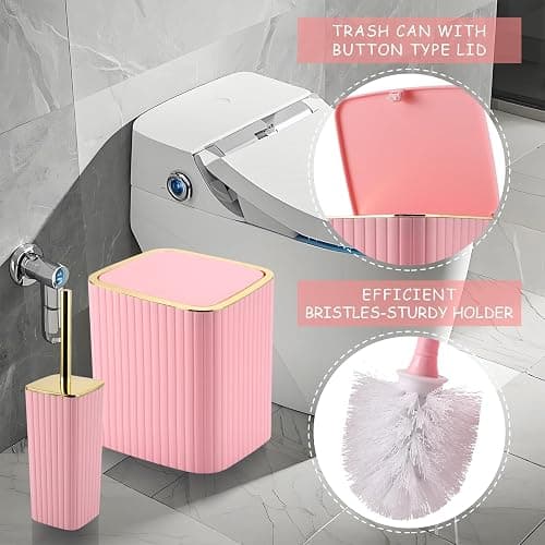 XLHOMO Pink Bathroom Accessories Set - Gorgeous Bathroom Set, 10PC Bathroom Accessory Set, Toilet Brush, Trash Can, Qtip Holder & Soap Dispenser thumbnail 8
