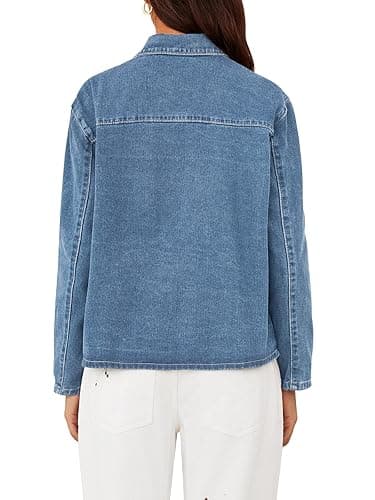 PLNOTME Womens Jean Jacket Tie Front Denim Shacket Tops Fall Fashion Long Sleeve Shirts Coat with Pockets thumbnail 3