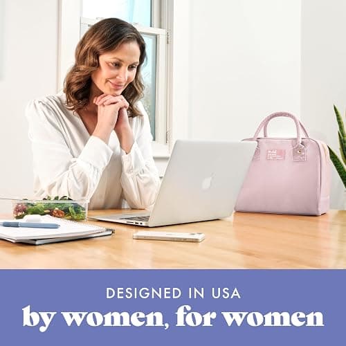 Fit & Fresh Bloomington Lunch Bag for Women - Insulated Large Lunch Box for Work with Containers, Leak-Resistant, Stain-Resistant, Zipper Closure, Mauve thumbnail 6