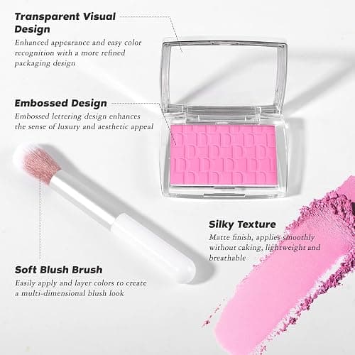 LYBHDAFA Berry Blush Powder Blush for Cheeks with Brush, Matte Blush Palette Blush Powder Face Blusher, Natural Blendable Formula Silky Lightweight Makeup Blush Rubores de Maquillaje, 006# thumbnail 5