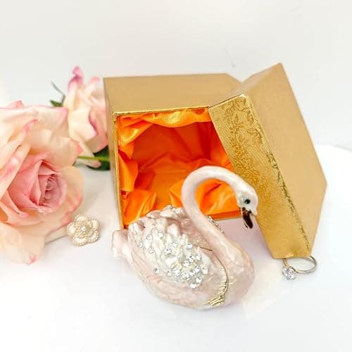 Qsabv Enameled Pink Swan Trinket Box, Mini Hand-Painted Swan Figurine Decor | Metal Small Decorative Jewelry Organizer, Ring Earrings Holder Keepsake Box Wedding Gift for Women Girls thumbnail 6