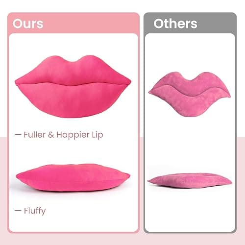 AELS 3D Large Lips Throw Pillows, Soft Decorative Love Pillows, Velvet Cute Pillow, 24 x 12 inches for Couch, Sofa, Bed, Living Room, Bedroom, Vivid Pink thumbnail 4