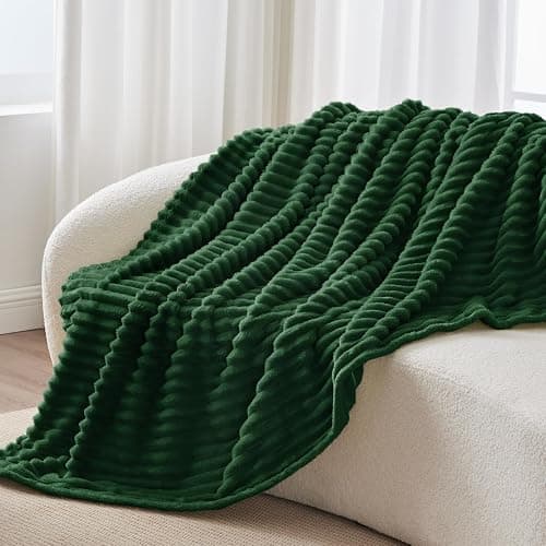 BEDELITE Fleece Throw Blanket for Couch - 300GSM Soft & Warm Fluffy Forest Green Blanket, Decorative and Giftable Striped Blankets for Women, Men, 50"x60" thumbnail 6