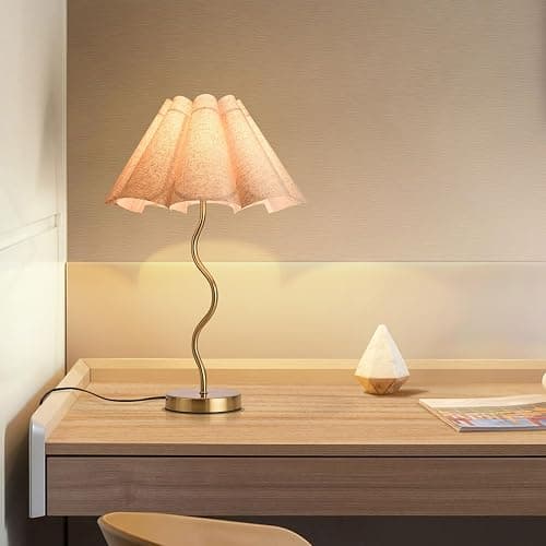 KUNJOULAM Small Table Lamp, Bedside Nightstand Lamp with Umbrella Form Fabric Lampshade, Morden Mini Desk Lamp for Bedroom Home Office Decor thumbnail 8