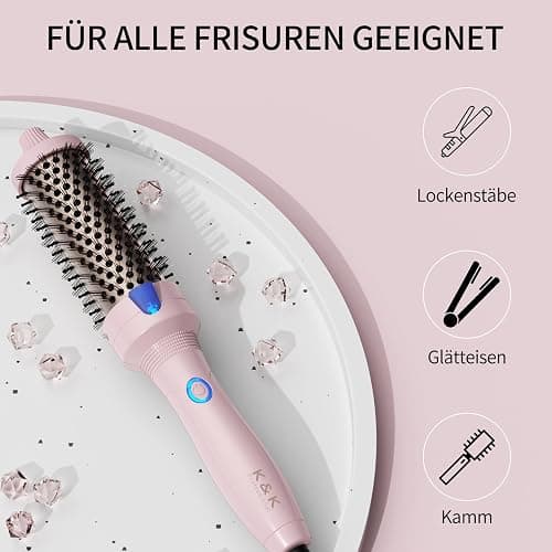 K&K Stylingbürsten K&K Thermobürste Keratin Thermal Brush Protect Beheiztes Fass Heiße Haarbürste, Ionisch Glatt Scheinen Volumen Kamm, Haarglätter Lockenwickler Styling Tool, Dual Spannung thumbnail 5