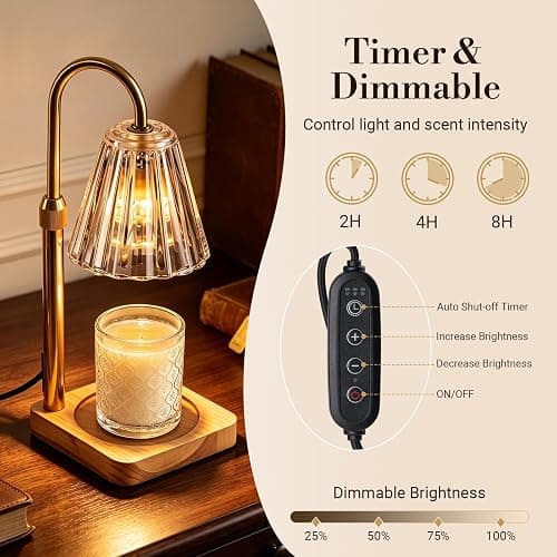 Marycele Candle Warmer Lamp with Timer & Dimmer, Gifts for Mom Office Decor | Adjustable Height & 2 Bulbs for Jar Candles, Mothers Day Gifts for Women Mom Sister, Light Luxury Aesthetic Room Home Decor thumbnail 4