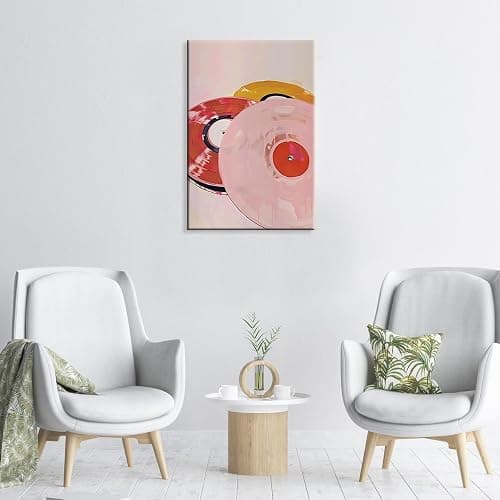 Vintage Colorful Vinyl Records Canvas Wall Art Trendy Music Themed Aesthetic Poster Preppy Pink Red Orange Abstract Watercolor Painting For Living Room Bedroom Wall Decor 12x16in Wrapped Canvas thumbnail 7