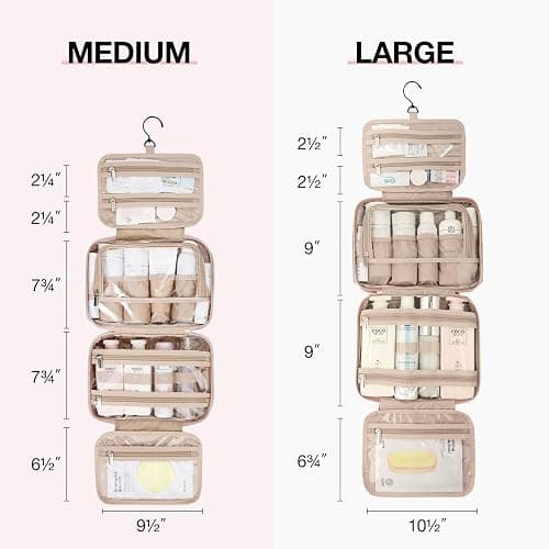 BAGSMART Toiletry Bag Hanging Travel Makeup Organizer with TSA Approved Transparent Cosmetic Bag Makeup Bag for Full Sized Toiletries, Large-Pink thumbnail 3